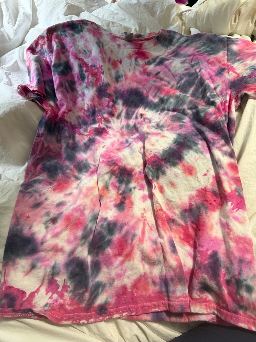 Gildan Women's Tie-Dye Short Sleeve Tee in Pink & Purple